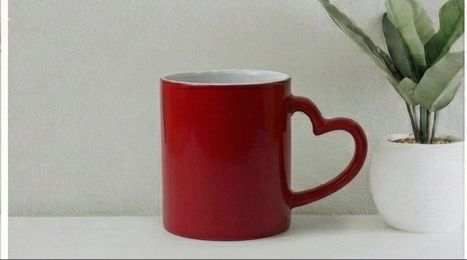Heart-Handle Glossy Crimson Ceramic Mug