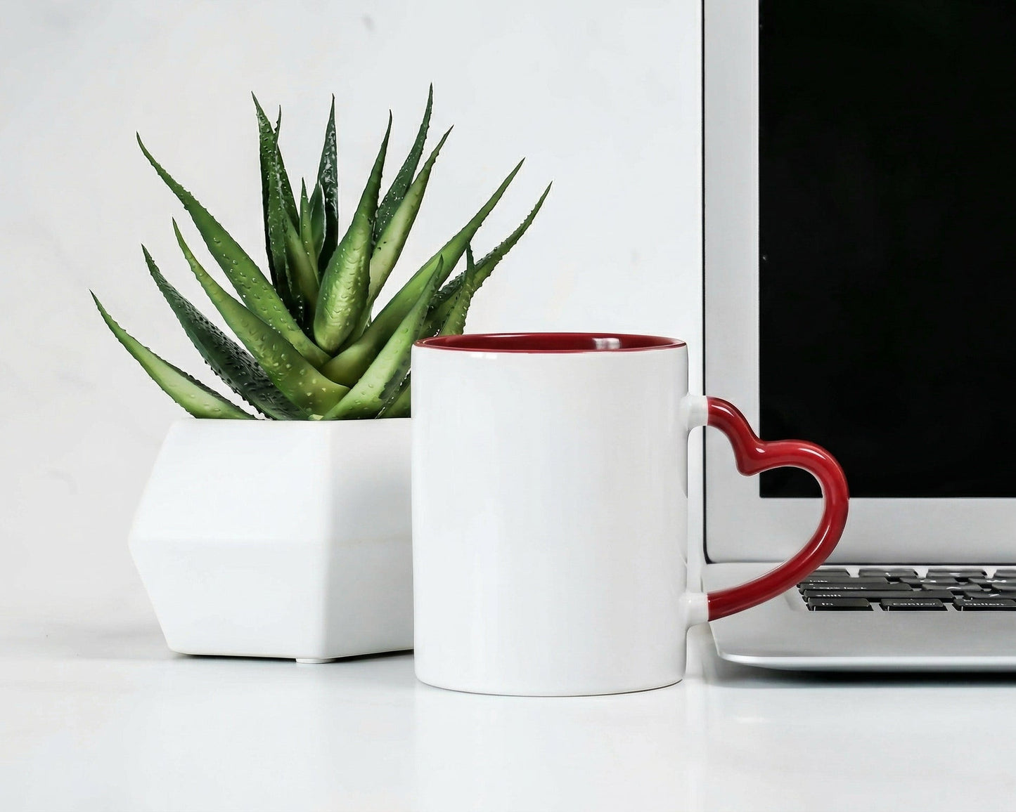 Heart-Handle Two-Tone Crimson & White Ceramic Mug