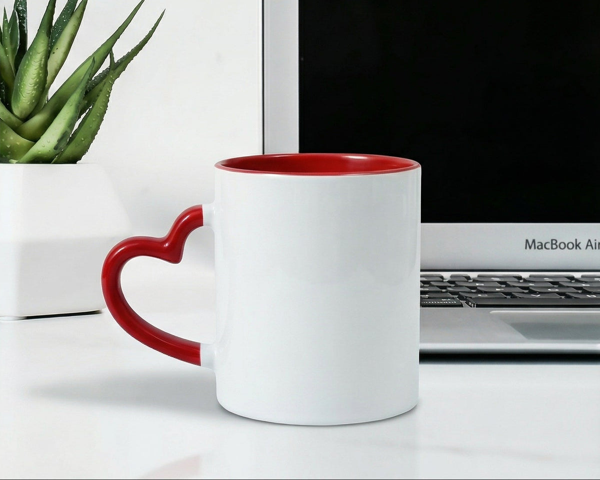 Heart-Handle Two-Tone Crimson & White Ceramic Mug