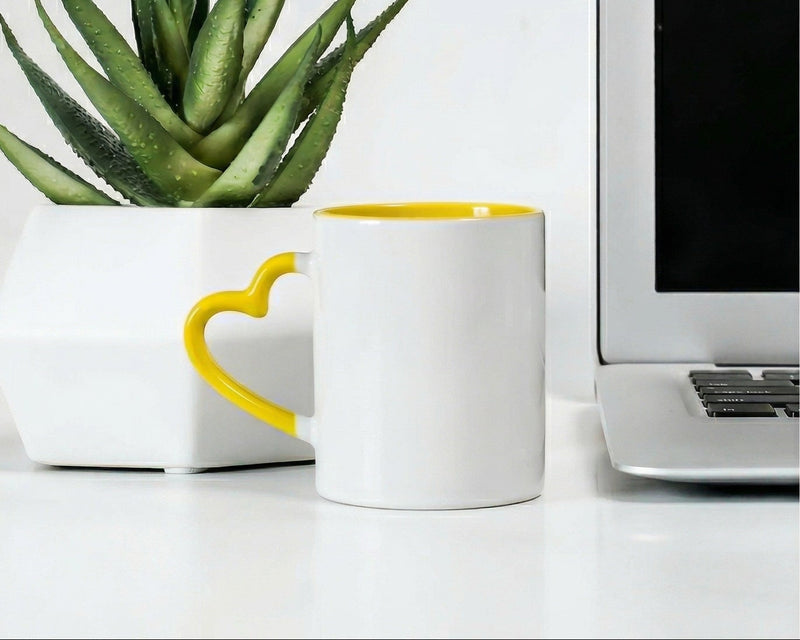 Heart-Handle Two-Tone Lemon & White Ceramic Mug