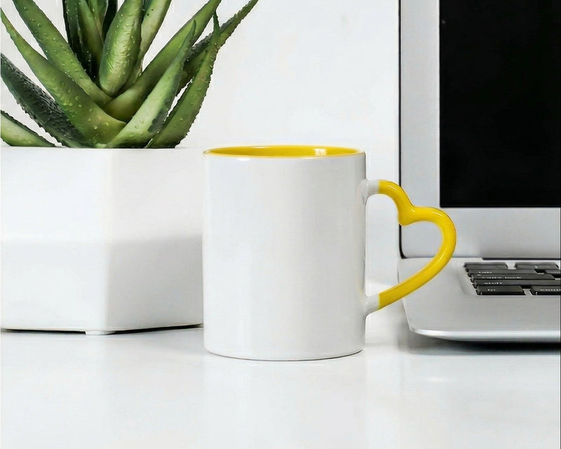 Heart-Handle Two-Tone Lemon & White Ceramic Mug