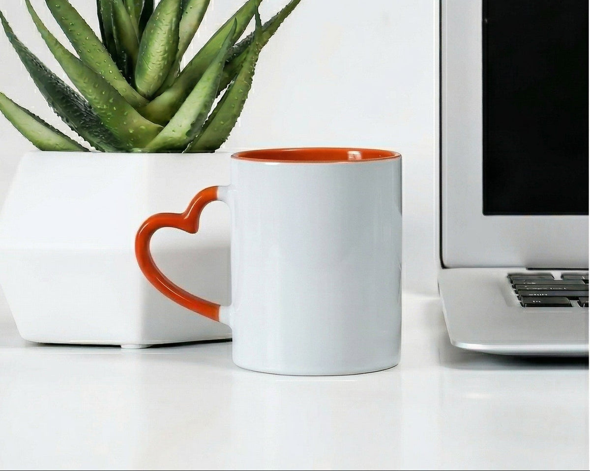 Heart-Handle Two-Tone Burnt Orange & White Ceramic Mug