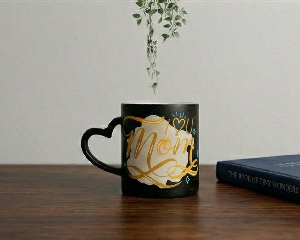 Personalized "I Love You Mom" Heart-Handle Matte Magic Mug