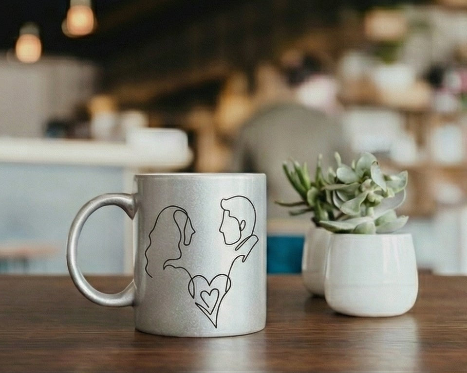 Personalized "Love Story" Silver Shimmer Couple's Mug