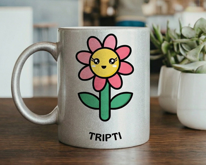 Personalized Kawaii Flower Silver Shimmer Magic Mug