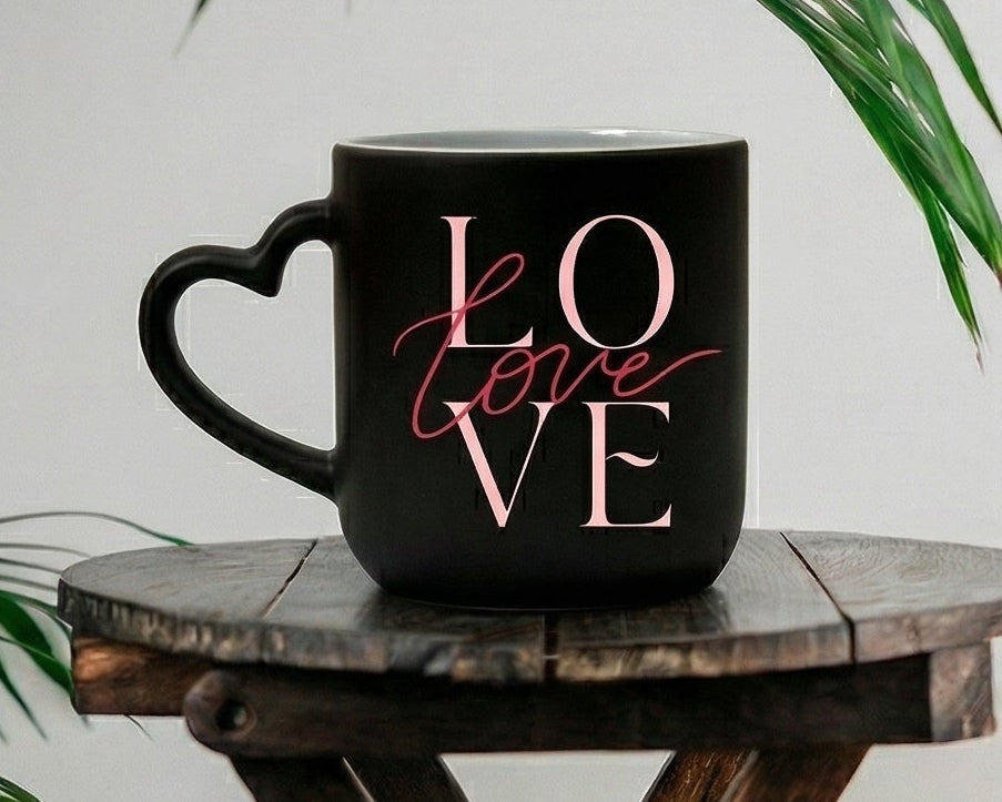 Personalized "Love" Monogram Heart-Handle Matte Magic Mug
