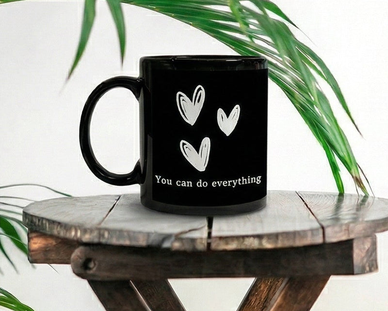 "Never Give Up" Minimalist Monochrome Motivational Mug
