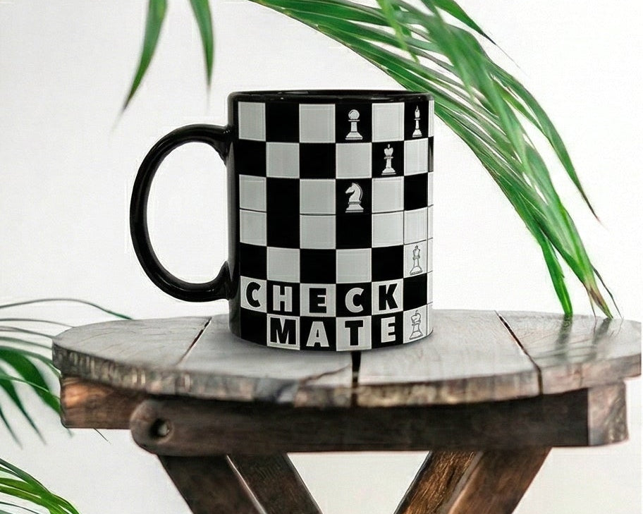 "Checkmate" Surrealist Chess Checkerboard Ceramic Mug