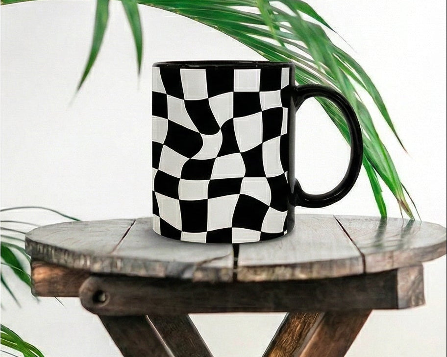 "Checkmate" Surrealist Chess Checkerboard Ceramic Mug