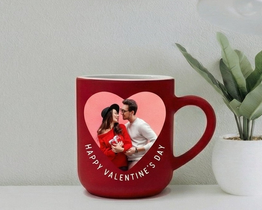 Personalized "Heart-to-Heart" Crimson Red Matte Photo Mug