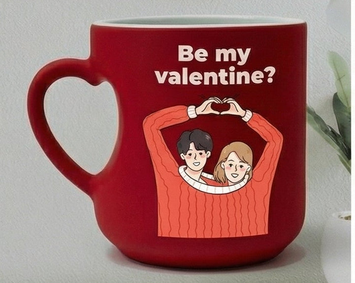 Personalized "Be My Valentine" Crimson Matte Heart-Handle Mug