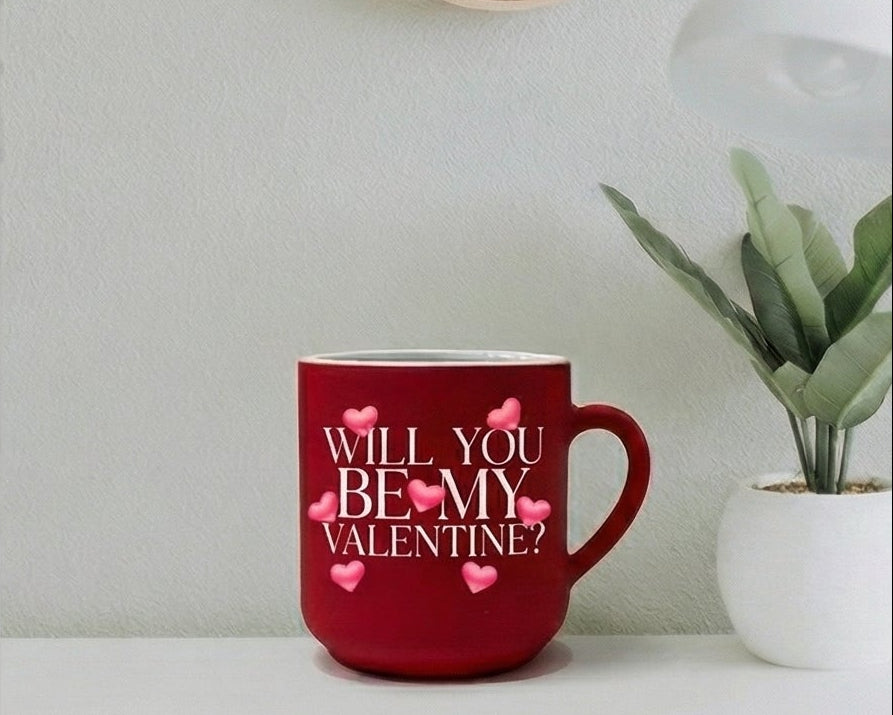 Personalized "Will You Be My Valentine?" Crimson Matte Photo Mug