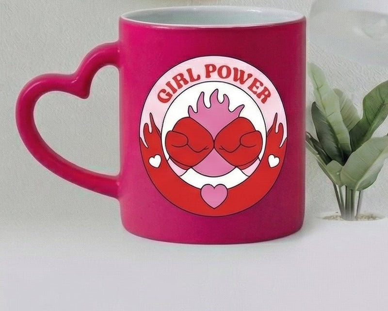 "Stronger Together" Girl Power Heart-Handle Magenta Mug