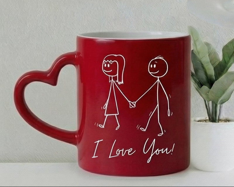 Personalized "Stick Together" Crimson Heart-Handle Couple's Mug