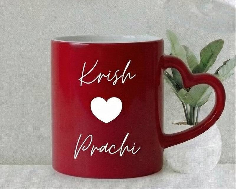 Personalized "Stick Together" Crimson Heart-Handle Couple's Mug