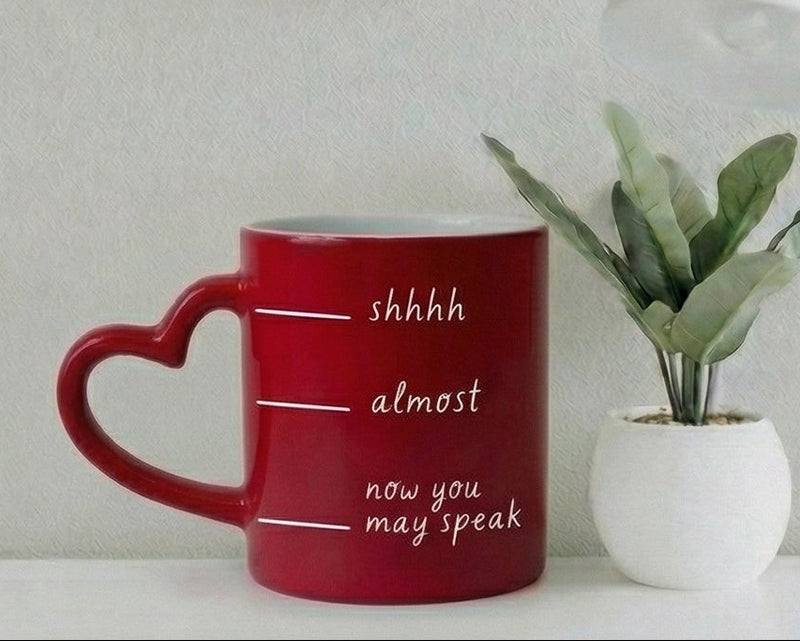 "Now You May Speak" Coffee Level Crimson Heart-Handle Mug