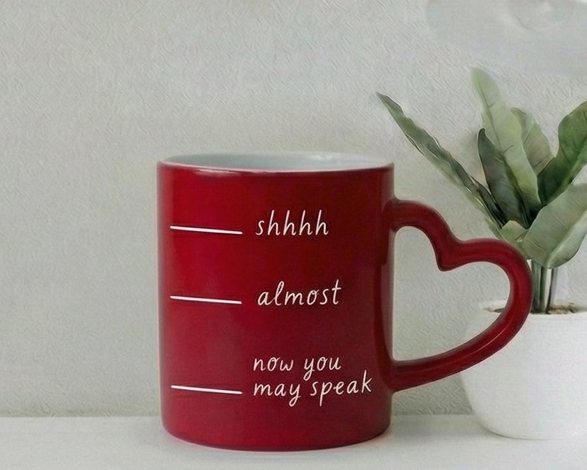 "Now You May Speak" Coffee Level Crimson Heart-Handle Mug