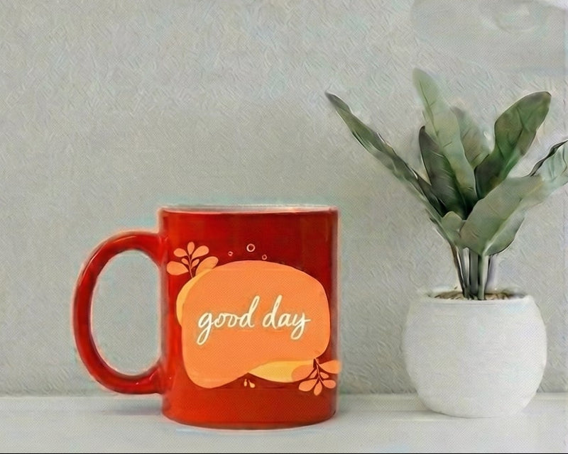 Personalized "Good Day" Crimson Heart-Frame Couple's Mug