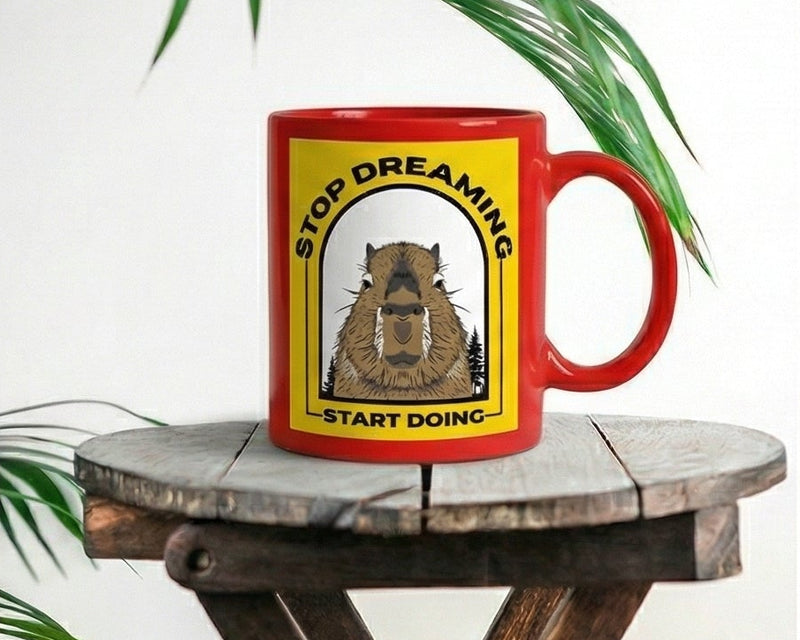 "Stop Dreaming" Capybara Motivational Crimson Ceramic Mug